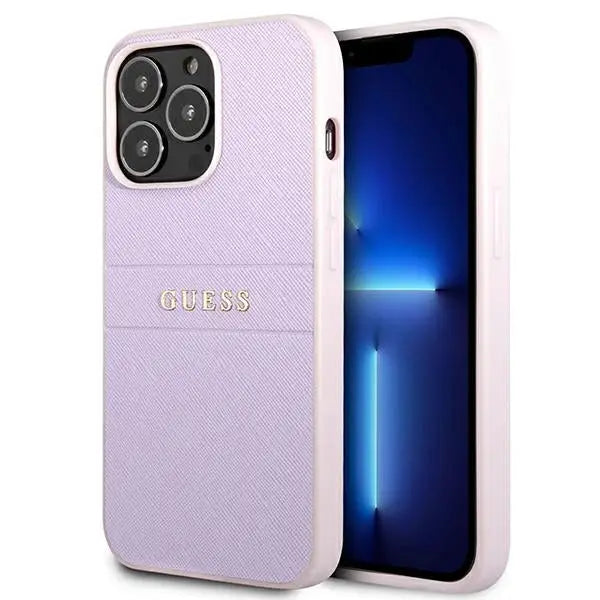 Guess GUHCP13LPSASBPU iPhone 13 Pro / 13 6.1’’ purple/purple Saffiano Hot Stamp & Metal Logo - Cell phone cases