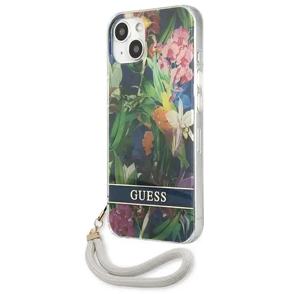 Guess GUHCP13SHFLSB iPhone 13 mini 5.4’’ blue/blue hardcase Flower Strap - Cell phone cases and covers<<<HurtelXML