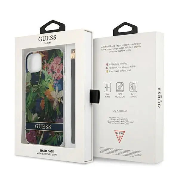 Guess GUHCP13SHFLSB iPhone 13 mini 5.4’’ blue/blue hardcase Flower Strap - Cell phone cases and covers<<<HurtelXML