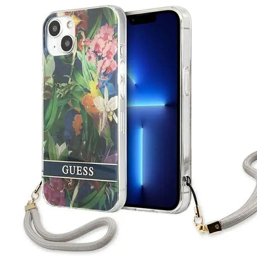 Guess GUHCP13SHFLSB iPhone 13 mini 5.4’’ blue/blue hardcase Flower Strap - Cell phone cases and covers<<<HurtelXML