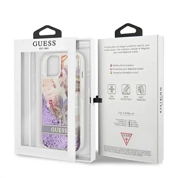 Guess GUHCP13SLFLSU iPhone 13 mini 5.4’’ purple/purple hardcase Flower Liquid Glitter - Cell phone cases
