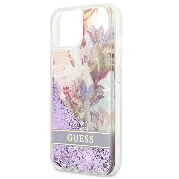 Guess GUHCP13SLFLSU iPhone 13 mini 5.4’’ purple/purple hardcase Flower Liquid Glitter - Cell phone cases