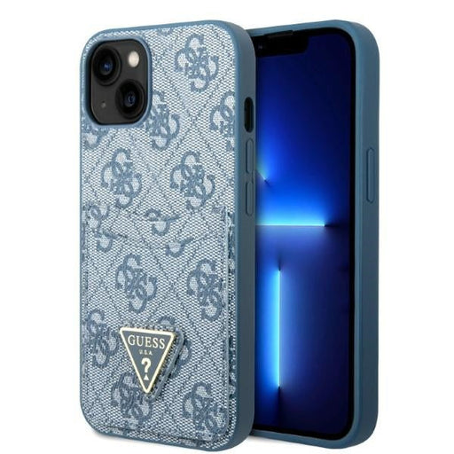 Guess GUHCP13SP4TPB iPhone 13 mini 5.4’’ blue/blue hardcase 4G Triangle Logo Cardslot - Cell phone cases