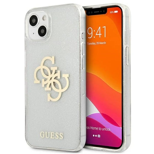 Guess GUHCP13SPCUGL4GTR iPhone 13 mini 5.4’’ transparent hard case Glitter 4G Big Logo - Cell phone cases