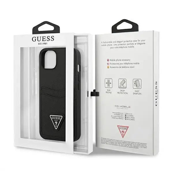 Guess GUHCP13SPSATPK iPhone 13 mini 5,4 ’black / black hardcase SaffianoTriangle Logo Cardslot - Cell phone cases