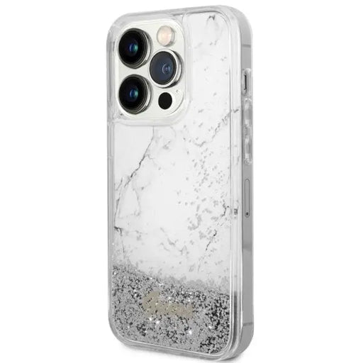 Guess GUHCP14LLCSGSGH iPhone 14 Pro 6.1’’ white/white hardcase Liquid Glitter Marble - Cell phone cases