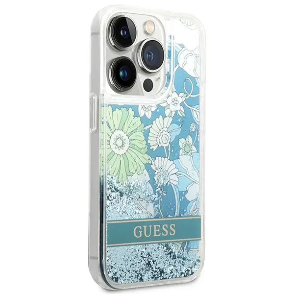 Guess GUHCP14LLFLSN iPhone 14 Pro 6.1’’ green/green hardcase Flower Liquid Glitter - Cell phone cases