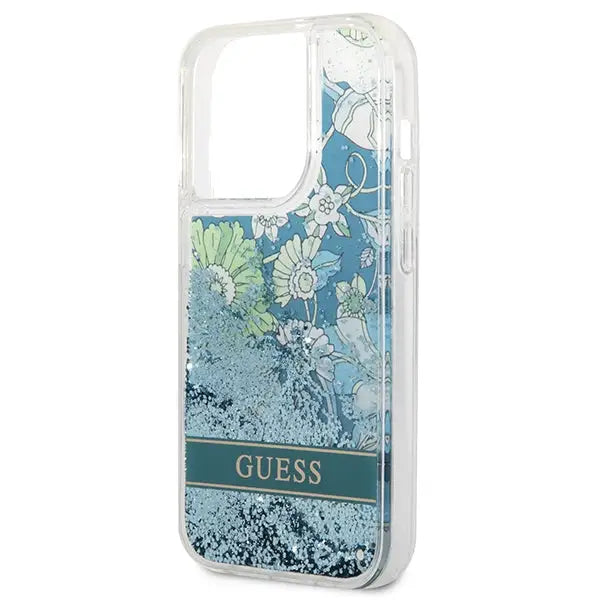 Guess GUHCP14LLFLSN iPhone 14 Pro 6.1’’ green/green hardcase Flower Liquid Glitter - Cell phone cases