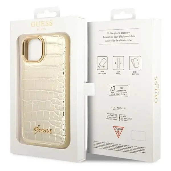 Guess GUHCP14SHGCRHD iPhone 14 6.1 ’gold / gold hardcase Croco Collection - Cell phone cases and covers<<<HurtelXML