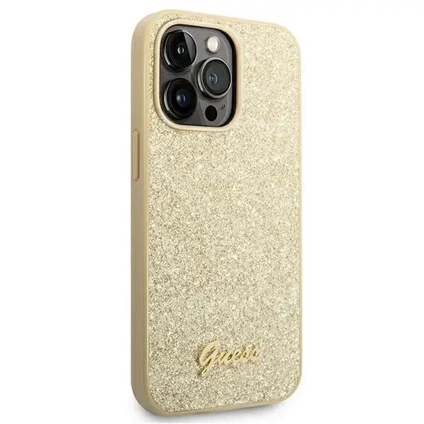 Guess GUHCP14XHGGSHD iPhone 14 Pro Max 6,7’’ złoty/gold hard case Glitter Script - Cell phone cases