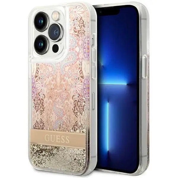 Guess GUHCP14XLFLSD iPhone 14 Pro Max 6.7’’ gold/gold hardcase Paisley Liquid Glitter - Cell phone cases