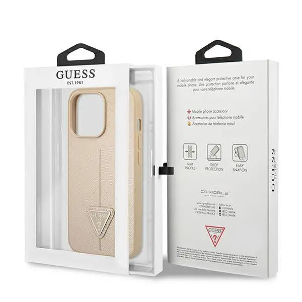 Guess GUHCP14XPSATLE iPhone 14 Pro Max 6,7 ’beige / beige hardcase SaffianoTriangle Logo - Cell phone cases