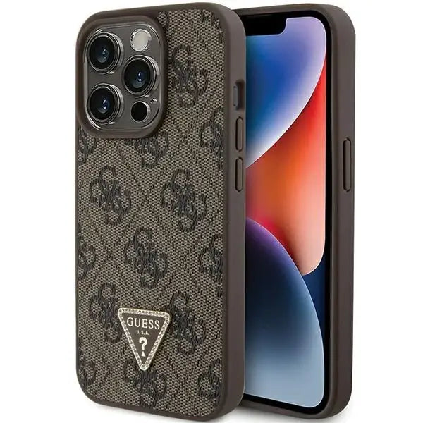 Guess GUHCP15LP4TDPW iPhone 15 Pro 6.1’’ brown/brown hardcase Leather 4G Triangle Strass - Cell phone cases