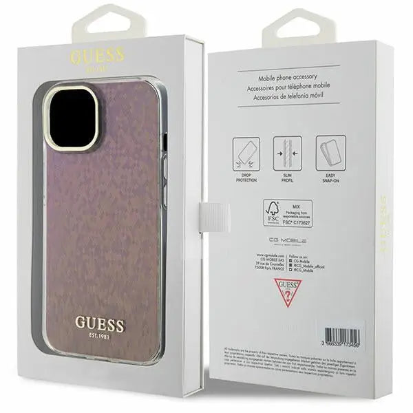 Guess GUHCP15SHDECMP iPhone 15 6.1’’ pink/pink hardcase IML Faceted Mirror Disco Iridescent - Cell phone cases