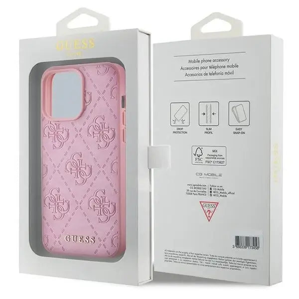 Guess GUHCP15XP4EPMP iPhone 15 Pro Max 6.7’’ pink/pink hardcase Leather 4G Stamped - Cell phone cases