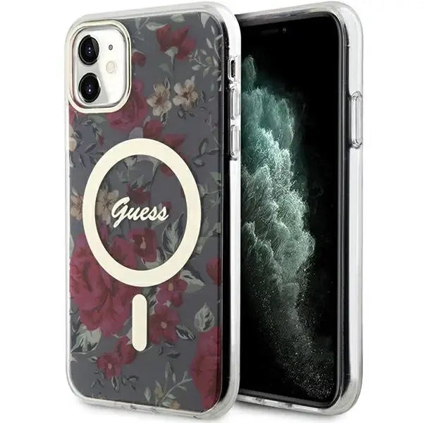 Guess GUHMN61HCFWSA iPhone 11 / Xr 6.1’’ green/khaki hardcase Flower MagSafe - Cell phone cases and covers<<<HurtelXML