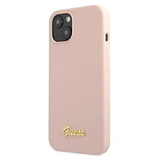 Guess GUHMP13MLSLMGLP iPhone 13 6.1’’ light pink/light pink hardcase Silicone Script Gold Logo Magsafe - Cell phone