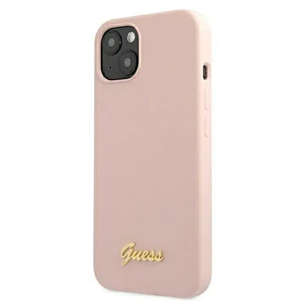 Guess GUHMP13MLSLMGLP iPhone 13 6.1’’ light pink/light pink hardcase Silicone Script Gold Logo Magsafe - Cell phone
