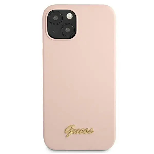 Guess GUHMP13MLSLMGLP iPhone 13 6.1’’ light pink/light pink hardcase Silicone Script Gold Logo Magsafe - Cell phone