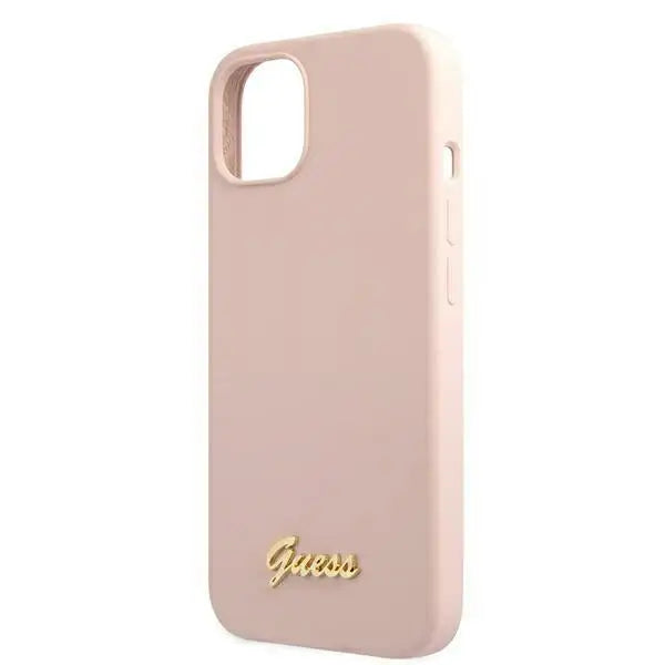 Guess GUHMP13MLSLMGLP iPhone 13 6.1’’ light pink/light pink hardcase Silicone Script Gold Logo Magsafe - Cell phone