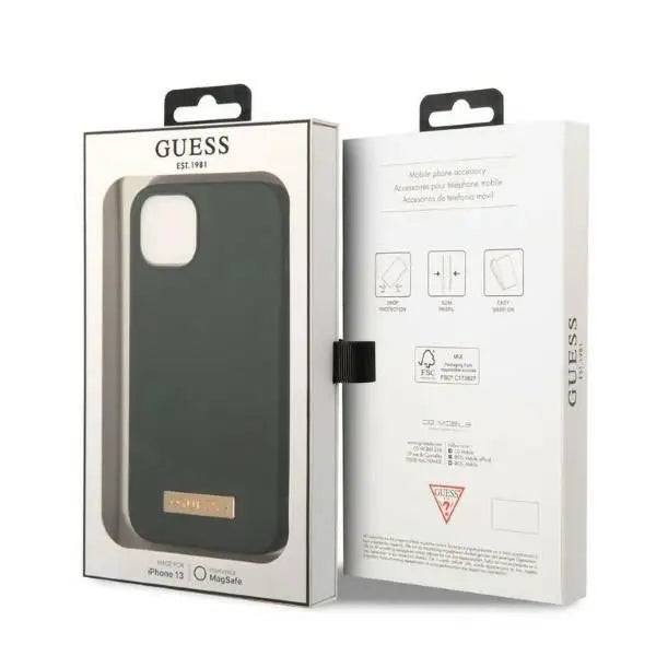Guess GUHMP13MSBPLA iPhone 13 6.1’’ green/khaki hard case Silicone Logo Plate MagSafe - Cell phone cases