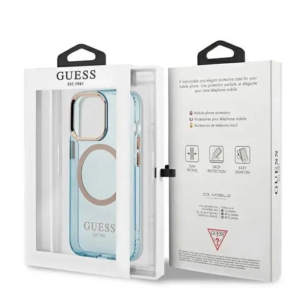 Guess GUHMP13XHTCMB iPhone 13 Pro Max 6.7’’ blue/blue hard case Gold Outline Translucent MagSafe - Cell phone cases