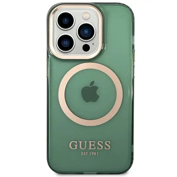 Guess GUHMP14LHTCMA iPhone 14 Pro 6.1’’ green/khaki hard case Gold Outline Translucent MagSafe - Cell phone cases