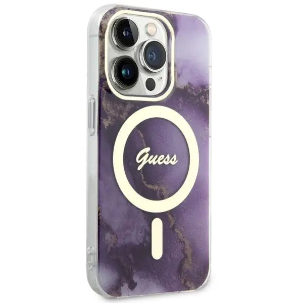 Guess GUHMP14LHTMRSU iPhone 14 Pro 6.1’’ purple/purple hardcase Golden Marble MagSafe - Cell phone cases