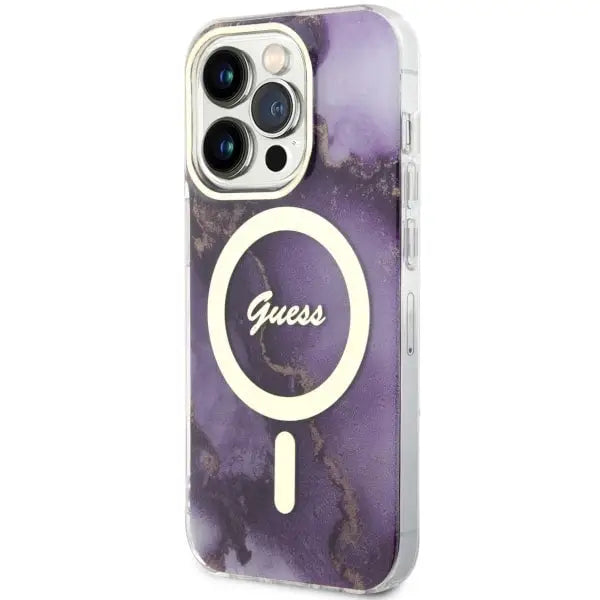Guess GUHMP14LHTMRSU iPhone 14 Pro 6.1’’ purple/purple hardcase Golden Marble MagSafe - Cell phone cases