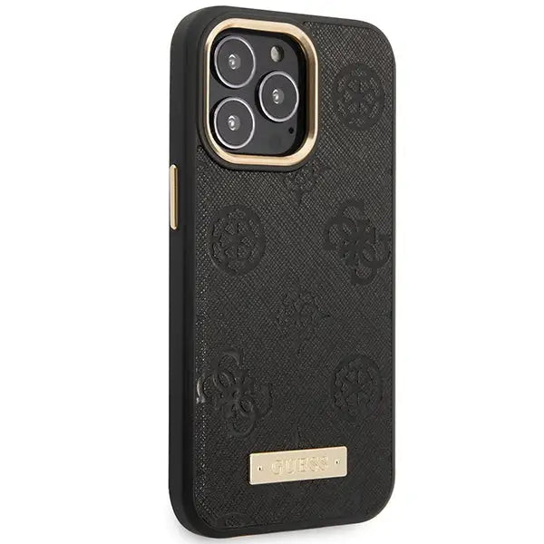 Guess GUHMP14LSAPSTK iPhone 14 Pro 6.1’’ black/black hardcase Peony Logo Plate MagSafe - Cell phone cases