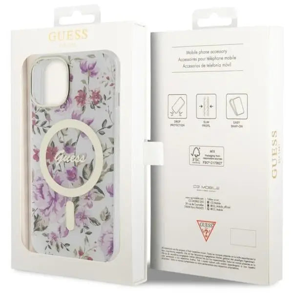 Guess GUHMP14MHCFWST iPhone 14 Plus 6.7’’ transparent hardcase Flower MagSafe - Cell phone cases and covers<<<HurtelXML