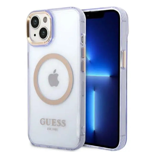 Guess GUHMP14SHTCMU iPhone 14 6.1’’ purple/purple hard case Gold Outline Translucent MagSafe - Cell phone cases