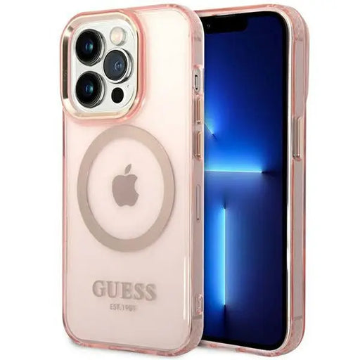 Guess GUHMP14XHTCMP iPhone 14 Pro Max 6.7’’ pink/pink hard case Gold Outline Translucent MagSafe - Cell phone cases