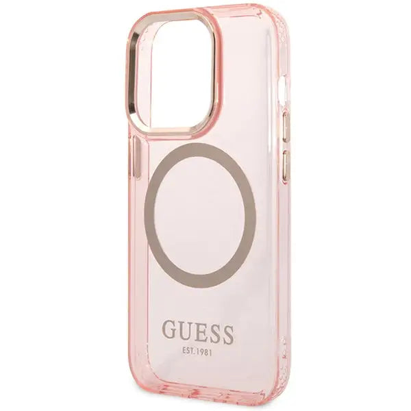Guess GUHMP14XHTCMP iPhone 14 Pro Max 6.7’’ pink/pink hard case Gold Outline Translucent MagSafe - Cell phone cases