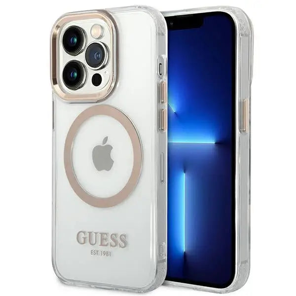 Guess GUHMP14XHTRMD iPhone 14 Pro Max 6.7 ’gold / gold hard case Metal Outline Magsafe - Cell phone cases