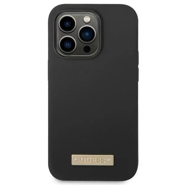 Guess GUHMP14XSBPLK iPhone 14 Pro Max 6.7’’ black/black hard case Silicone Logo Plate MagSafe - Cell phone cases