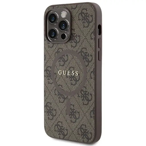 Guess GUHMP15LG4GFRW iPhone 15 Pro 6.1’’ brown/brown hardcase 4G Collection Leather Metal Logo MagSafe - Cell phone
