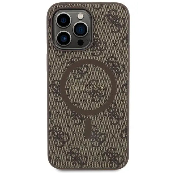 Guess GUHMP15LG4GFRW iPhone 15 Pro 6.1’’ brown/brown hardcase 4G Collection Leather Metal Logo MagSafe - Cell phone