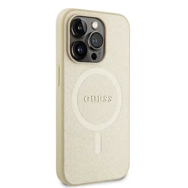Guess GUHMP15LPSAHMCB iPhone 15 Pro 6.1’’ gold/gold hardcase Saffiano MagSafe - Cell phone cases and covers<<<HurtelXML
