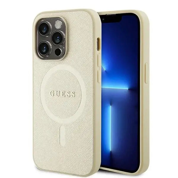 Guess GUHMP15LPSAHMCB iPhone 15 Pro 6.1’’ gold/gold hardcase Saffiano MagSafe - Cell phone cases and covers<<<HurtelXML
