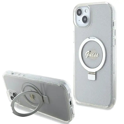 Guess GUHMP15MHRSGSD iPhone 15 Plus / 14 Plus 6.7’’ transparent/transparent hardcase Ring Stand Script Glitter MagSafe