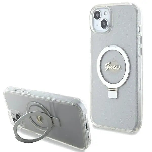 Guess GUHMP15MHRSGSD iPhone 15 Plus / 14 Plus 6.7’’ transparent/transparent hardcase Ring Stand Script Glitter MagSafe