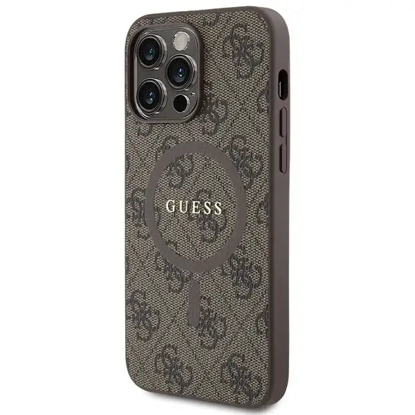 Guess GUHMP15XG4GFRW iPhone 15 Pro Max 6.7’’ brown/brown hardcase 4G Collection Leather Metal Logo MagSafe - Cell phone
