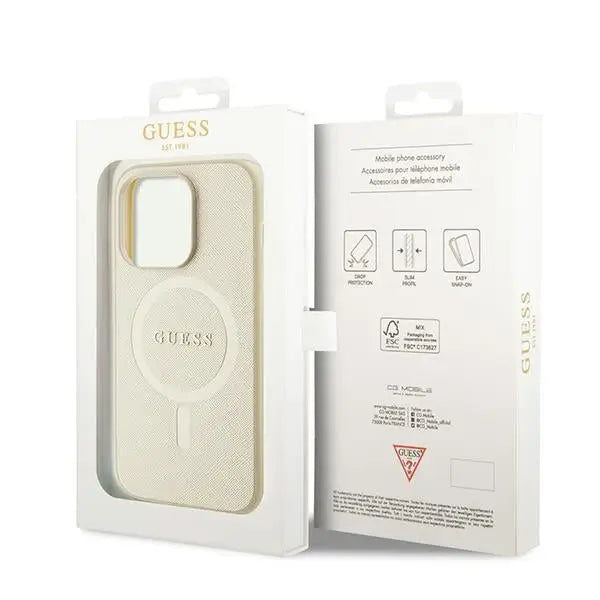 Guess GUHMP15XPSAHMCB iPhone 15 Pro Max 6.7’’ gold/gold hardcase Saffiano MagSafe - Cell phone cases