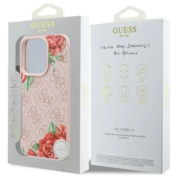 Guess GUHMP16LP4ROPEMCP iPhone 16 Pro 6.3’’ pink/pink hardcase 4G Flowers Print MagSafe - Cell phone cases
