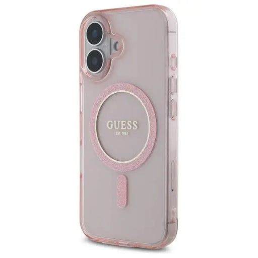Guess GUHMP16SHFGEREP iPhone 16 6.1’’ pink/pink hardcase IML Glitter Circle MagSafe - Cell phone cases