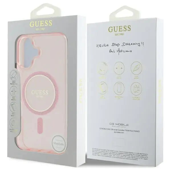 Guess GUHMP16SHFGEREP iPhone 16 6.1’’ pink/pink hardcase IML Glitter Circle MagSafe - Cell phone cases