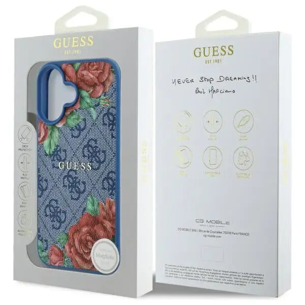 Guess GUHMP16SP4ROPEMCB iPhone 16 6.1’’ blue/blue hardcase 4G Flowers Print MagSafe - Cell phone cases