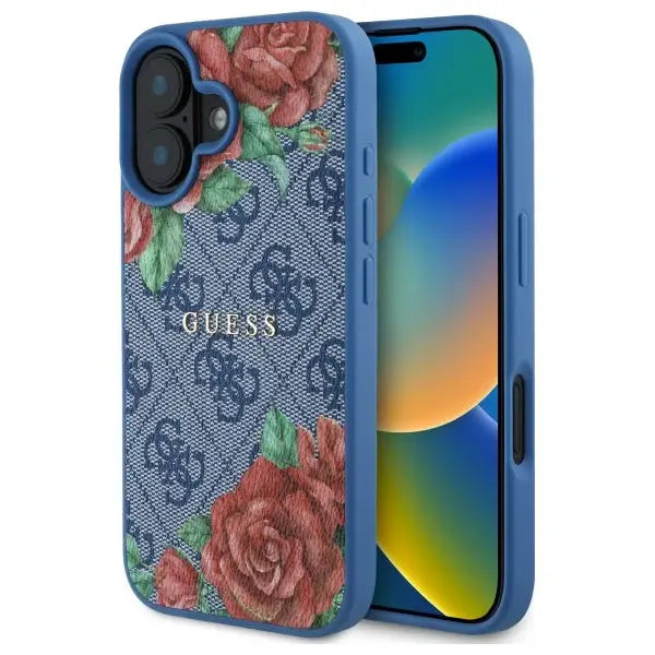 Guess GUHMP16SP4ROPEMCB iPhone 16 6.1’’ blue/blue hardcase 4G Flowers Print MagSafe - Cell phone cases