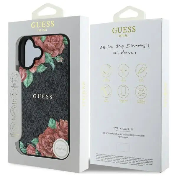 Guess GUHMP16SP4ROPEMCK iPhone 16 6.1’’ black/black hardcase 4G Flowers Print MagSafe - Cell phone cases